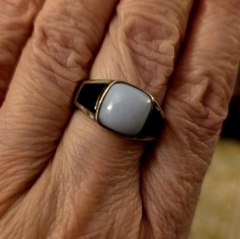 Blue Chalcedony and Black Onyx Ring